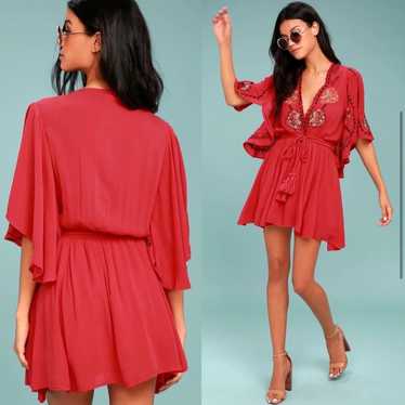 Free People ✨ Cora Coral Red Embroidered Dress Si… - image 1