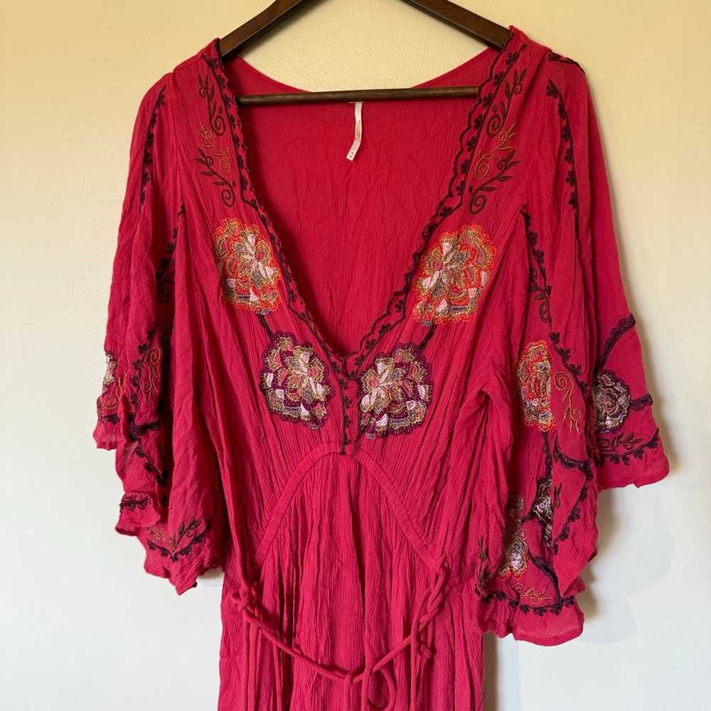 Free People ✨ Cora Coral Red Embroidered Dress Si… - image 3