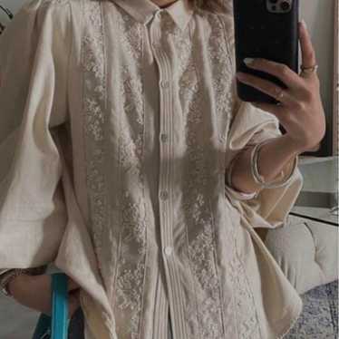 AMERI VINTAGE Ivory Embroidered Long Sleeve Shirt - image 1