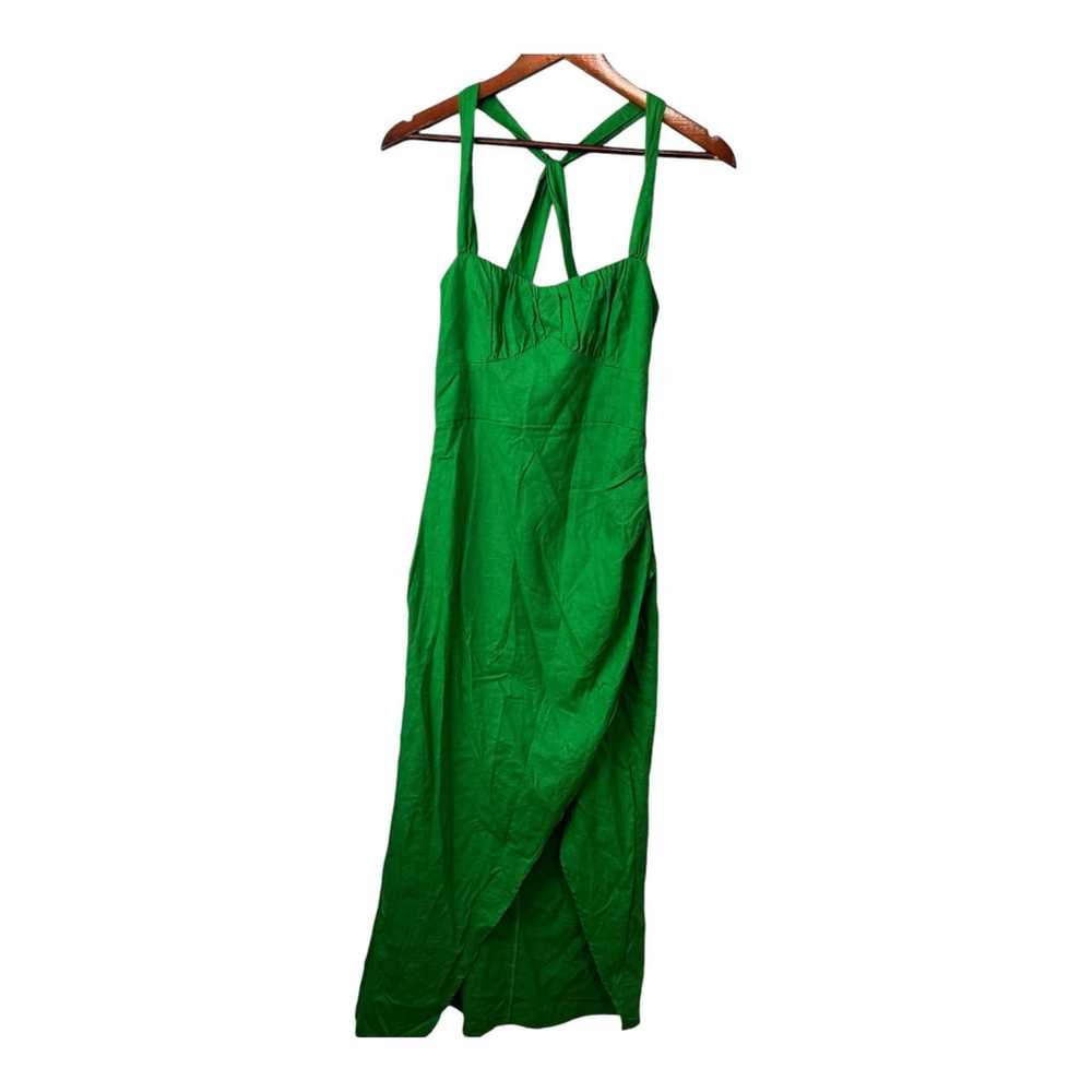 Zara Ruched Linen Blend Midi Dress in Kelly Green… - image 3