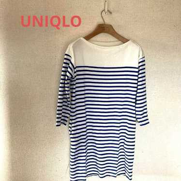 White and blue striped seven-quarter sleeve dress. - image 1