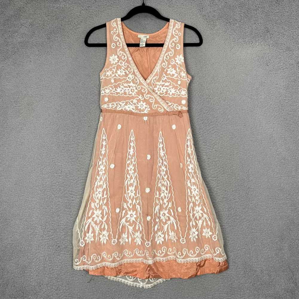 Odille Dress Womens 4 Orange Cream Lace Faux Wrap… - image 1