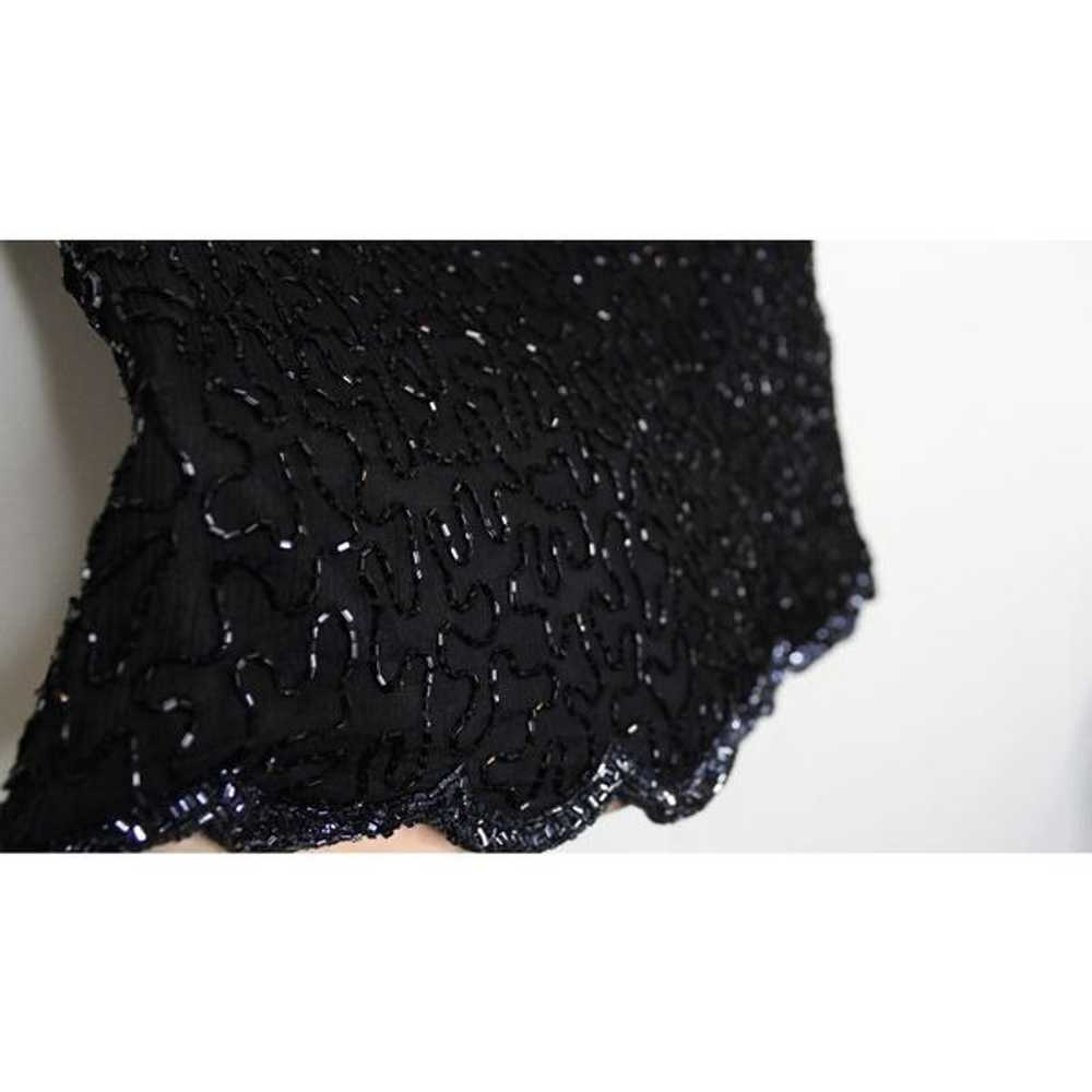 VTG Black Beaded Silk Sheer Encrusted Blouse - Me… - image 2