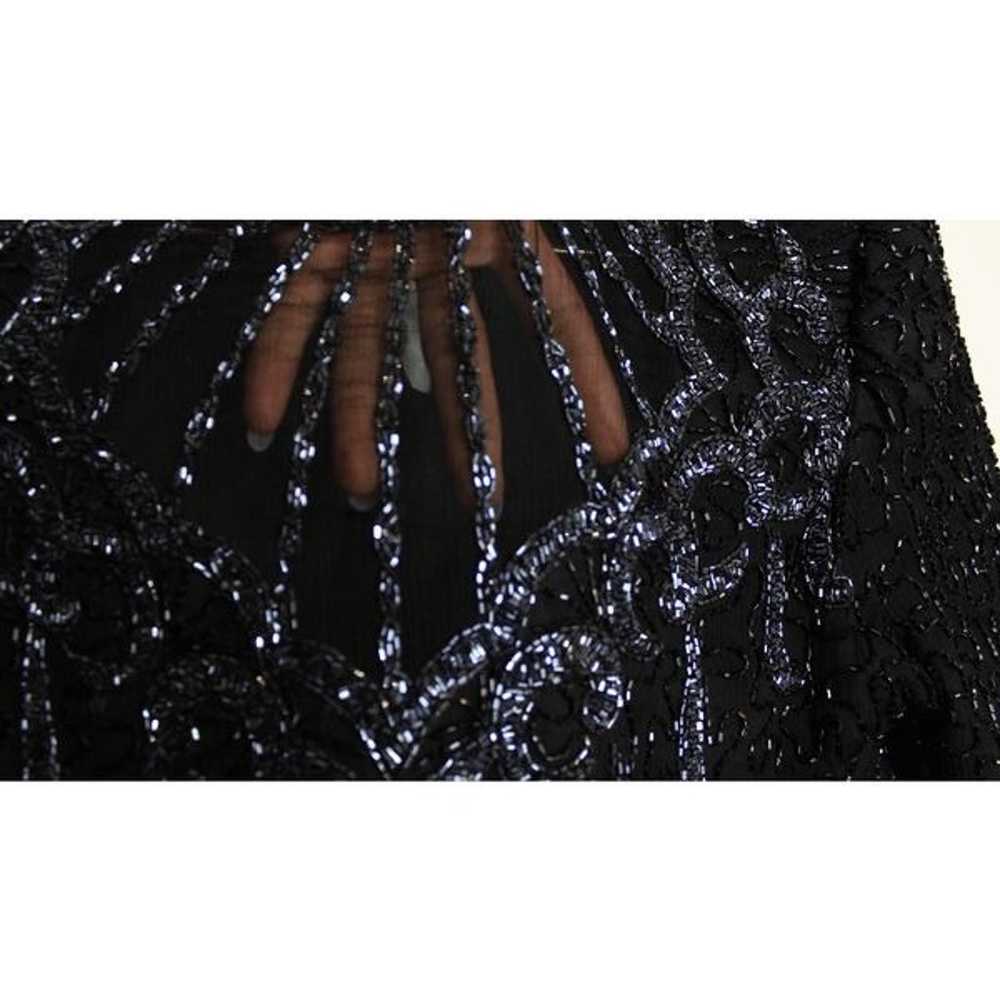 VTG Black Beaded Silk Sheer Encrusted Blouse - Me… - image 5