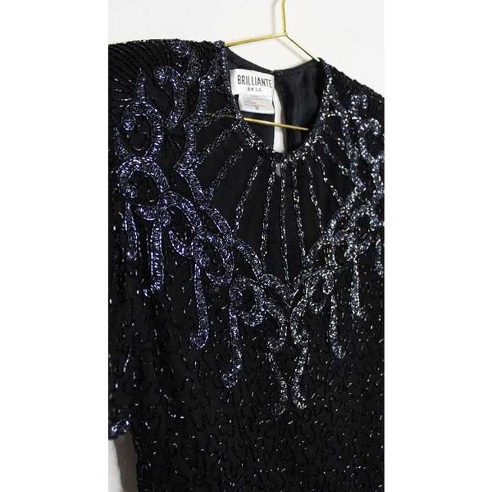 VTG Black Beaded Silk Sheer Encrusted Blouse - Me… - image 6