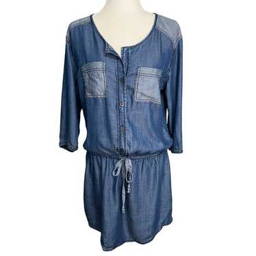 MICHAEL STARS Denim Blue Patchwork Chambray Shirt… - image 1