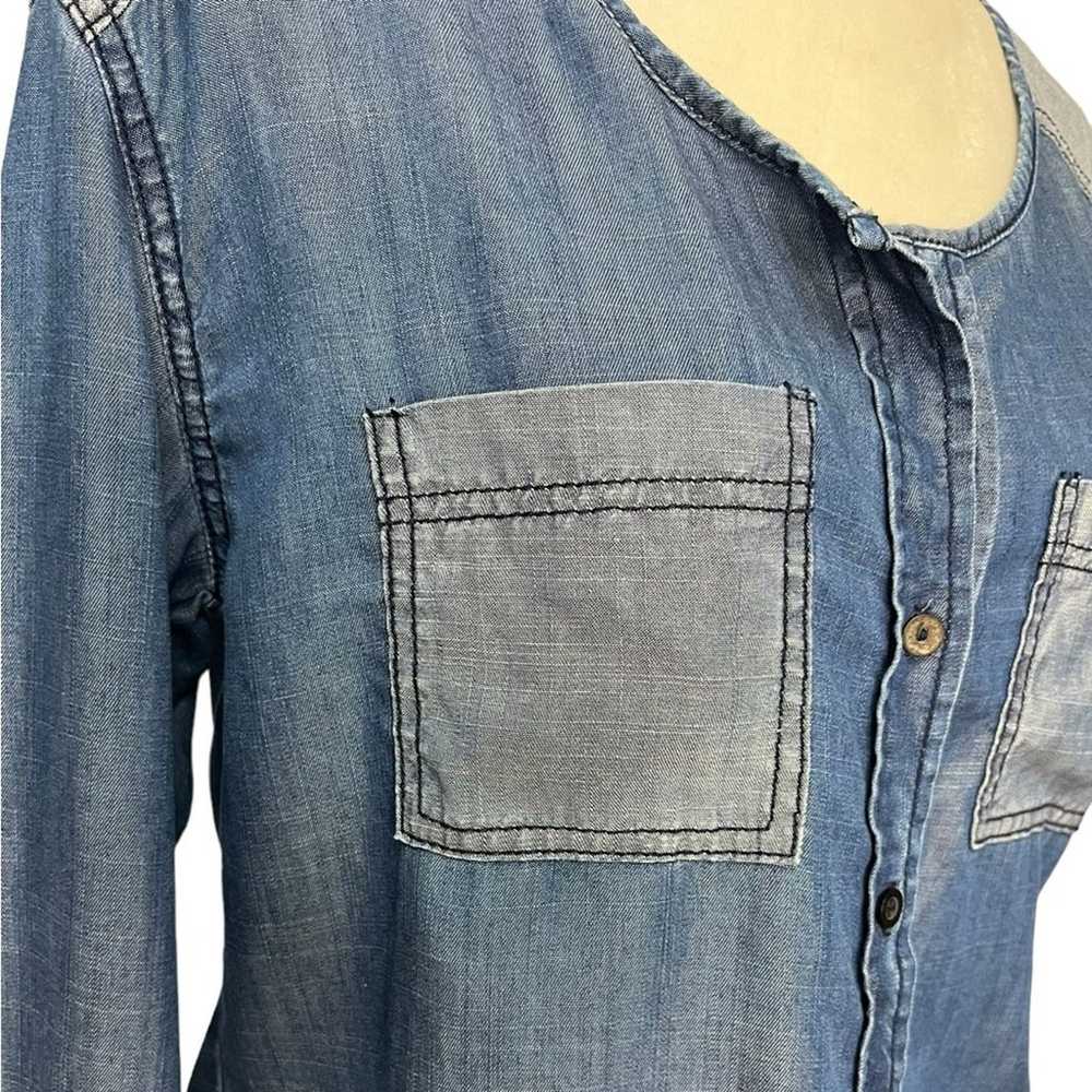 MICHAEL STARS Denim Blue Patchwork Chambray Shirt… - image 2