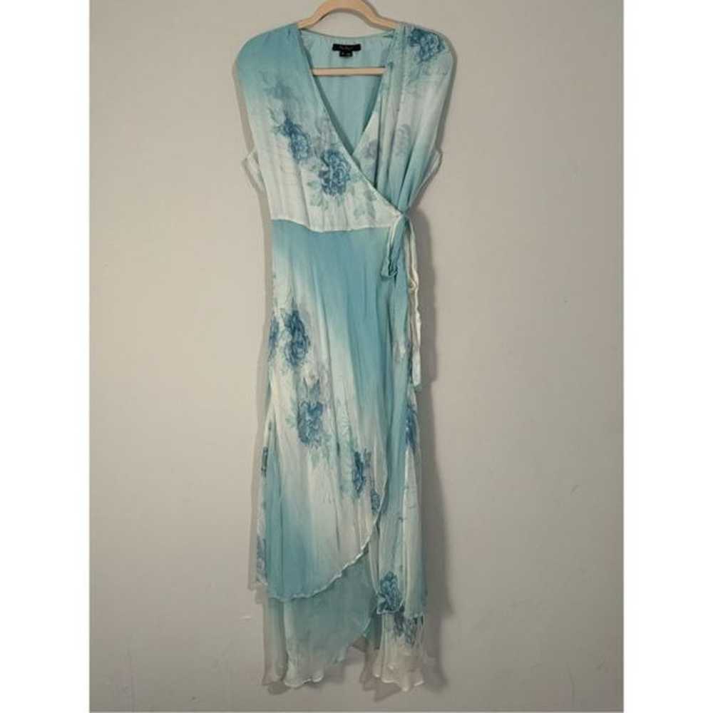 ECI New York Silk Light Blue Floral Beaded Chiffo… - image 1