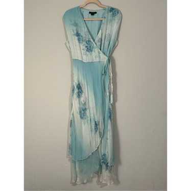 ECI New York Silk Light Blue Floral Beaded Chiffo… - image 1