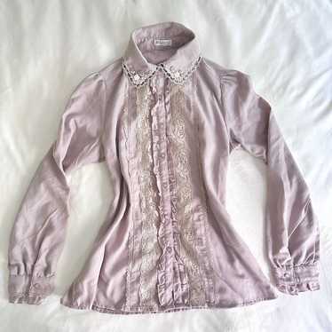 Axes Femme rose lace pattern long sleeves blouse