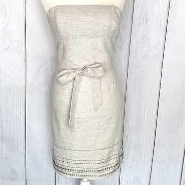 Ann Taylor Loft Silver & Cream Linen Mini Dress - image 1