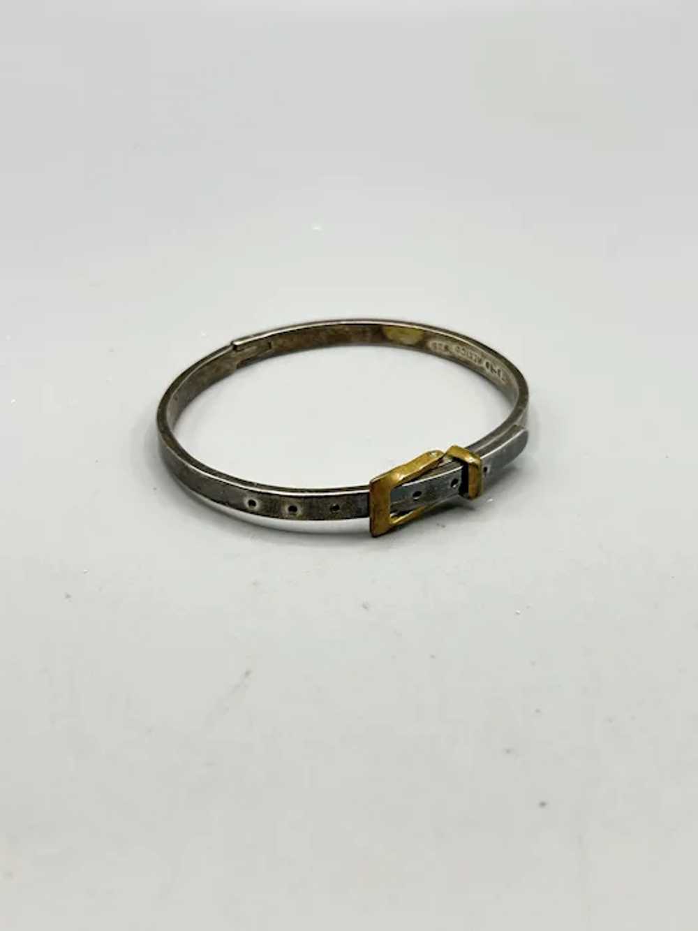 Vintage Sterling Silver Buckle Bracelet Hinged Ba… - image 2