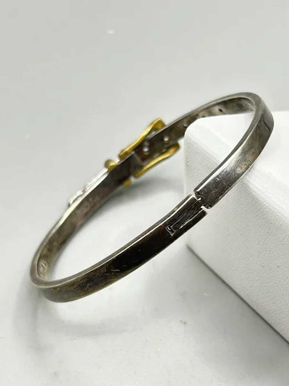 Vintage Sterling Silver Buckle Bracelet Hinged Ba… - image 3