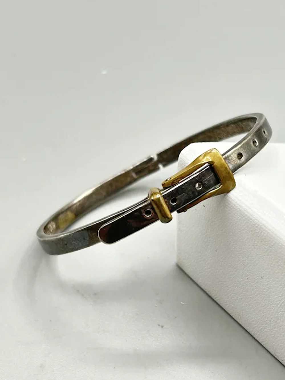 Vintage Sterling Silver Buckle Bracelet Hinged Ba… - image 4