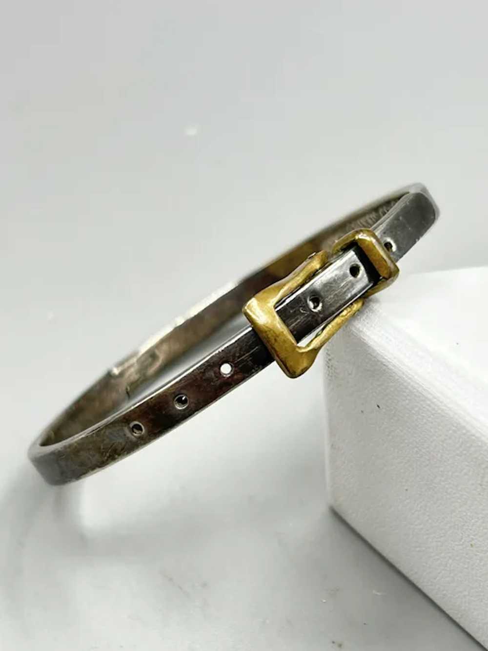 Vintage Sterling Silver Buckle Bracelet Hinged Ba… - image 5