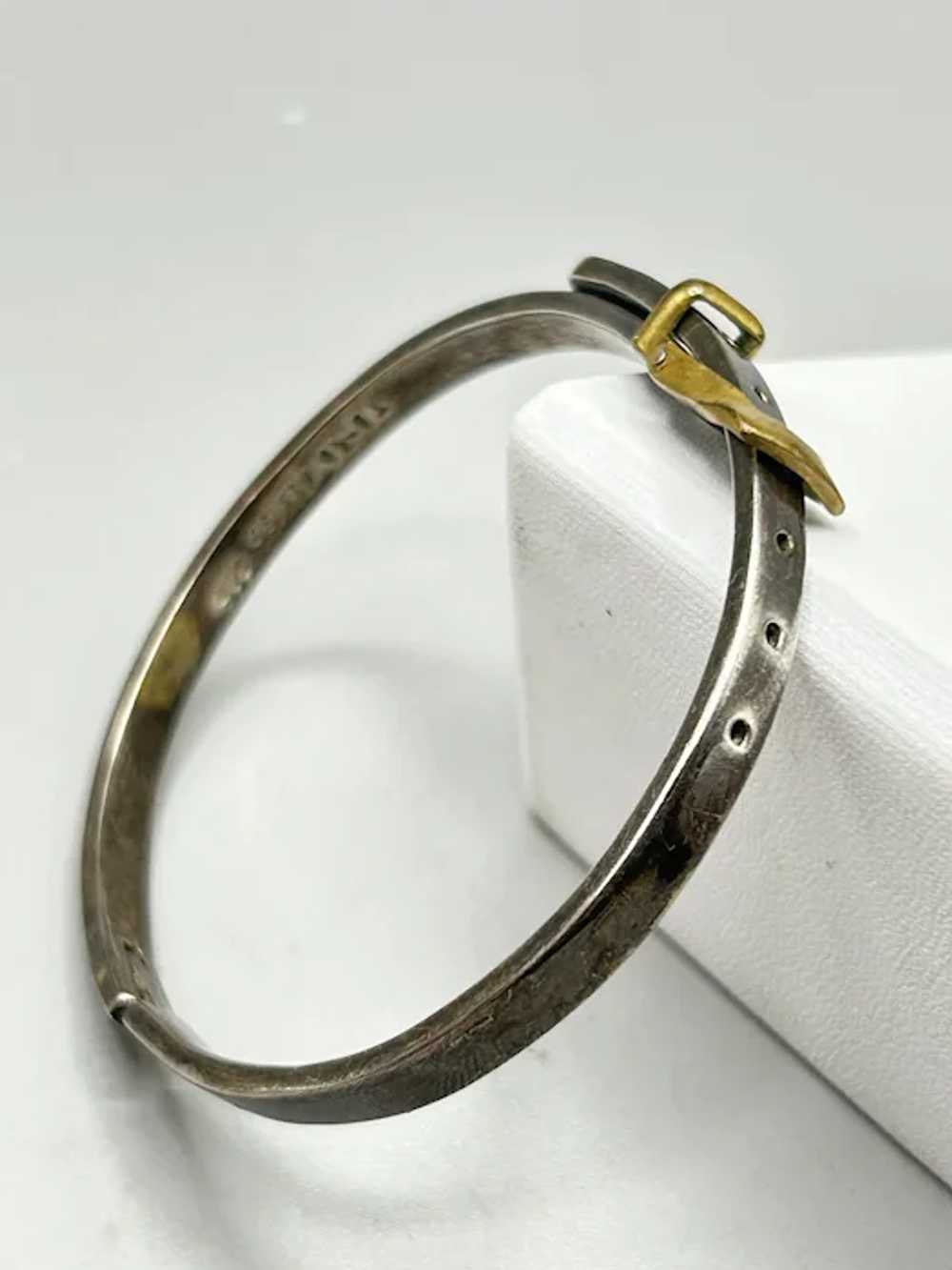 Vintage Sterling Silver Buckle Bracelet Hinged Ba… - image 8