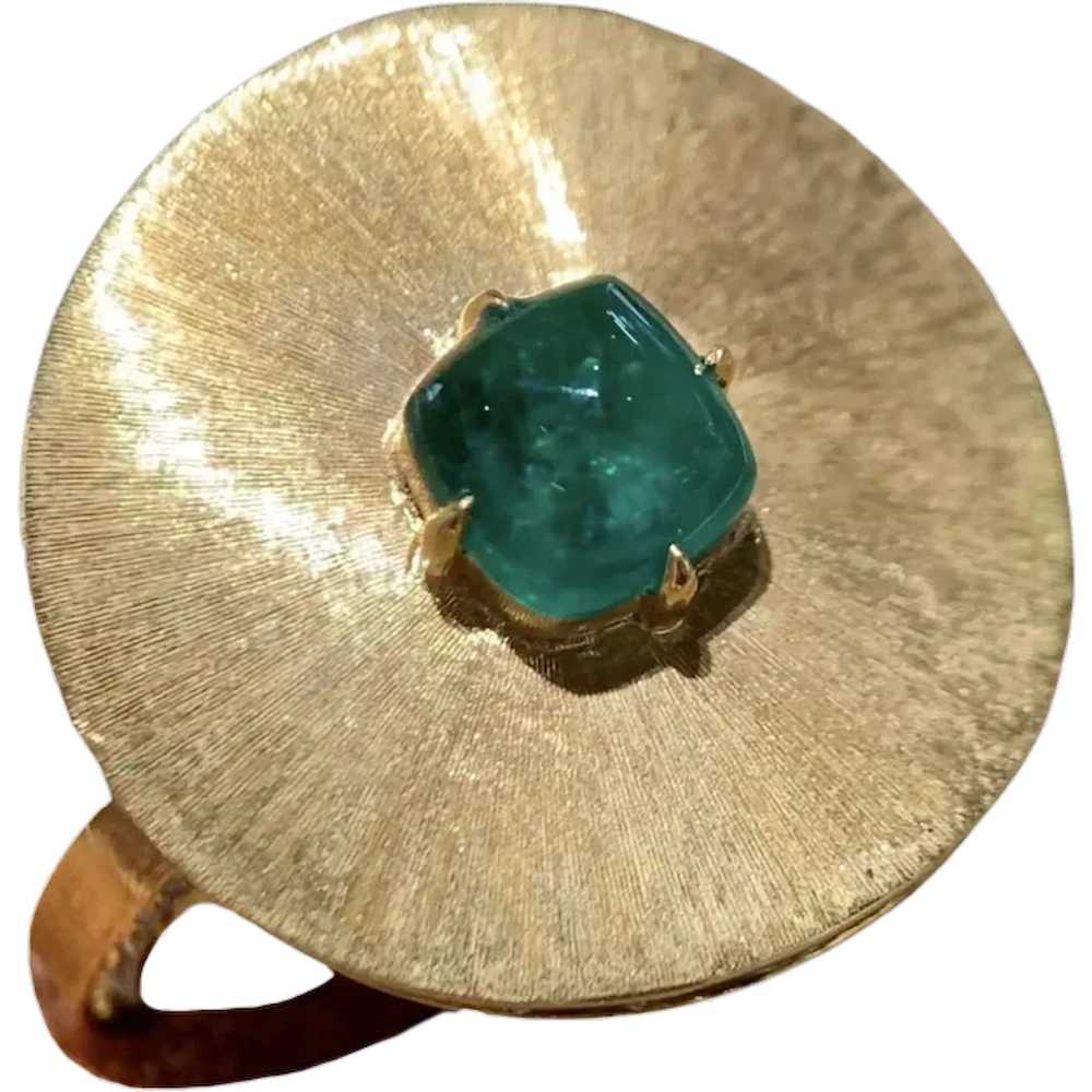 18K Yellow Gold 0.88 CT Sugarloaf Emerald & Diamo… - image 1