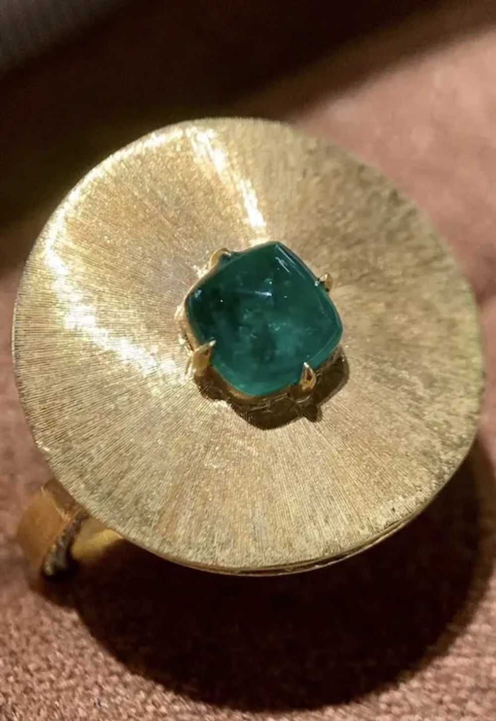 18K Yellow Gold 0.88 CT Sugarloaf Emerald & Diamo… - image 2