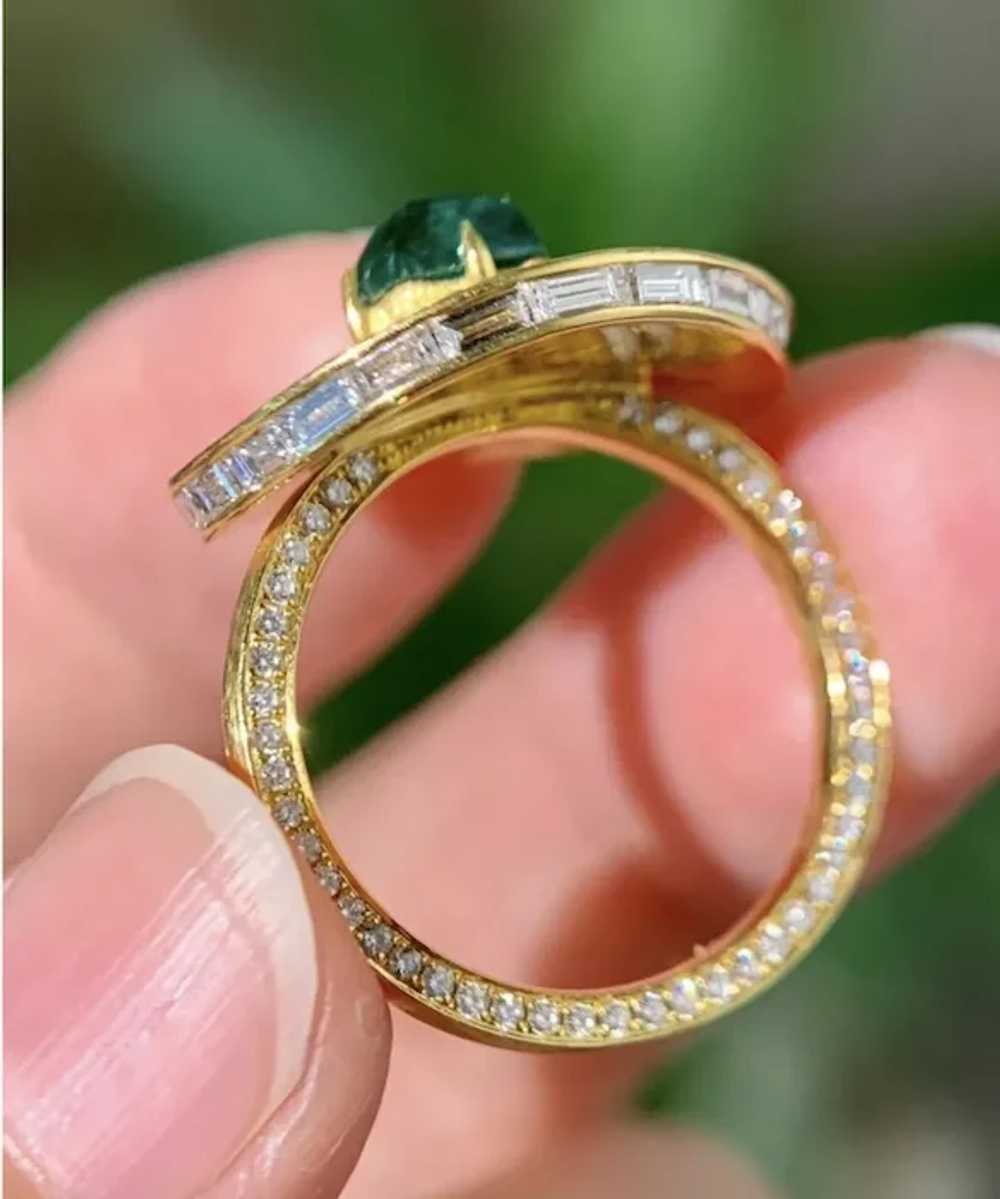 18K Yellow Gold 0.88 CT Sugarloaf Emerald & Diamo… - image 3