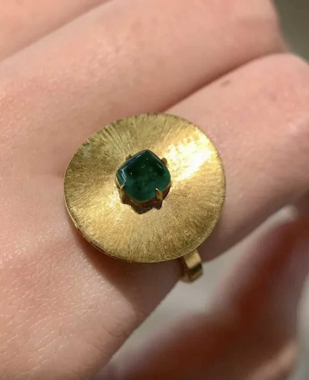 18K Yellow Gold 0.88 CT Sugarloaf Emerald & Diamo… - image 5