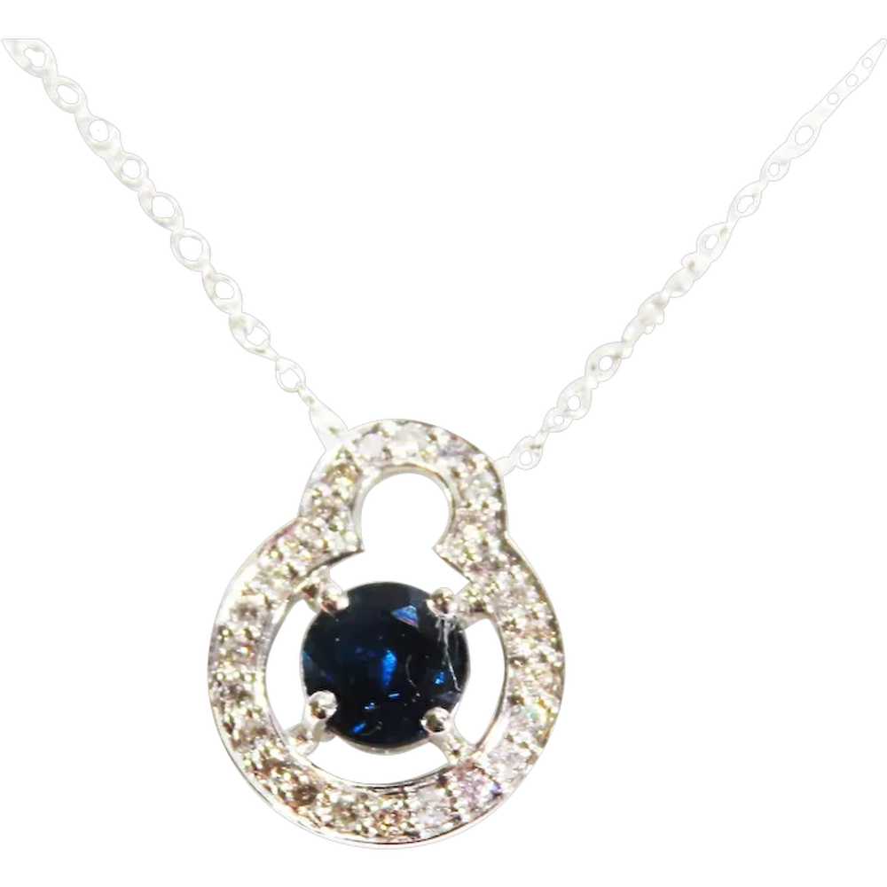 Estate 14K white gold Natural blue sapphire & Dia… - image 1