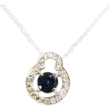 Estate 14K white gold Natural blue sapphire & Dia… - image 1