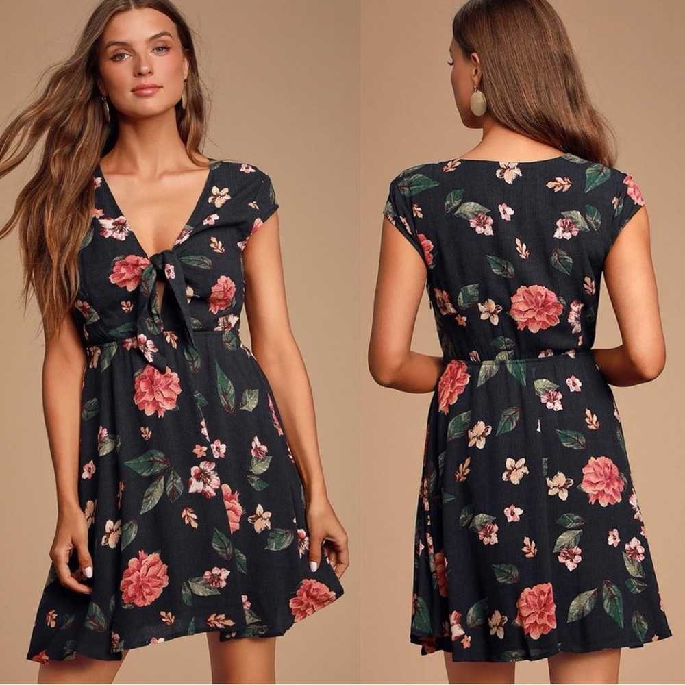 Lulus Gables Floral Print Tie-Front Skater Dress - image 1