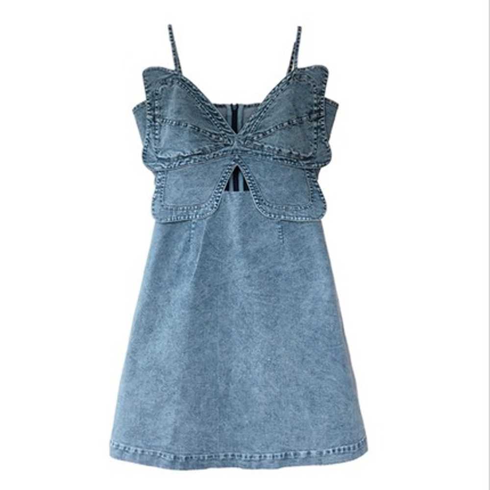 Blue Wash Denim Butterfly Mini Dress - image 2