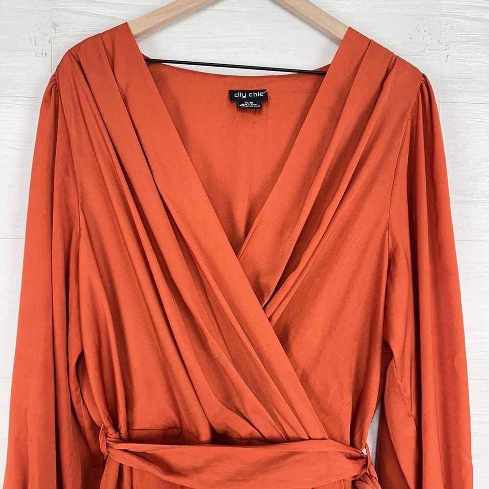 City Chic Opulent Wrap Dress Size 18 Orange Satin… - image 3