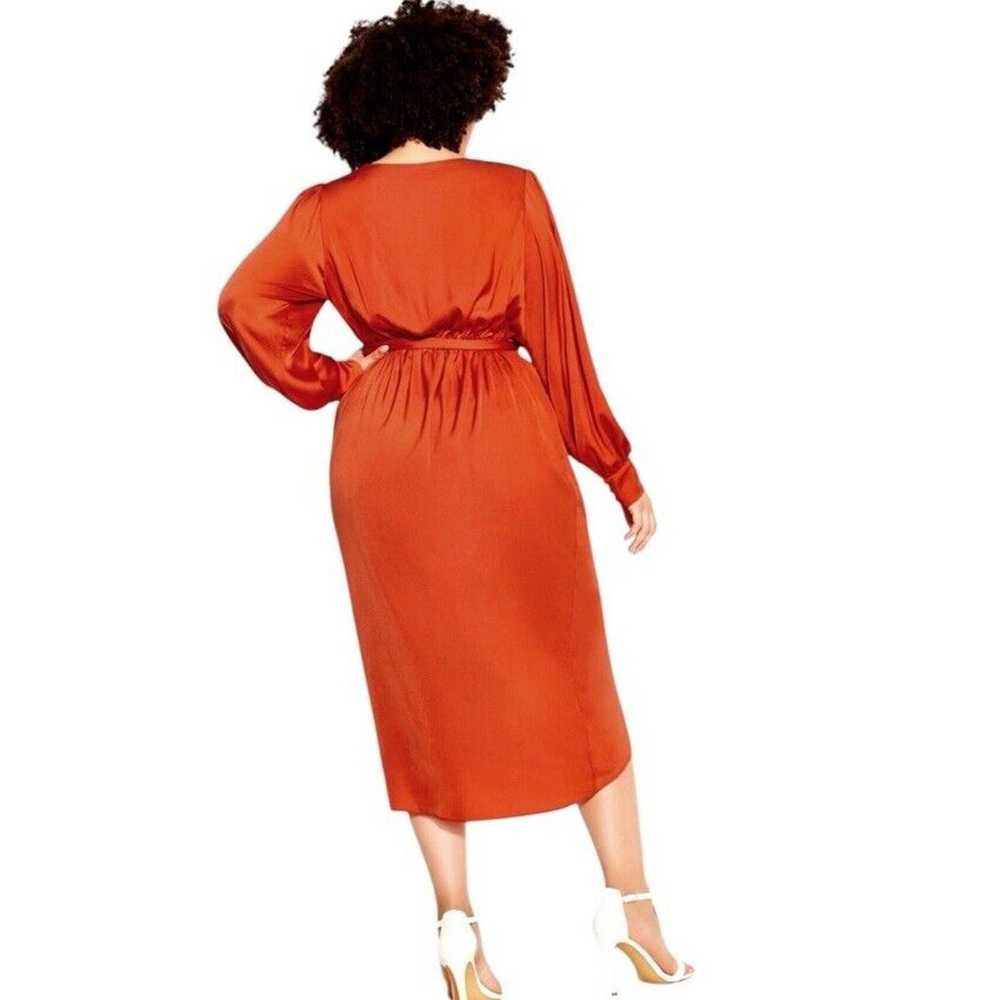 City Chic Opulent Wrap Dress Size 18 Orange Satin… - image 7