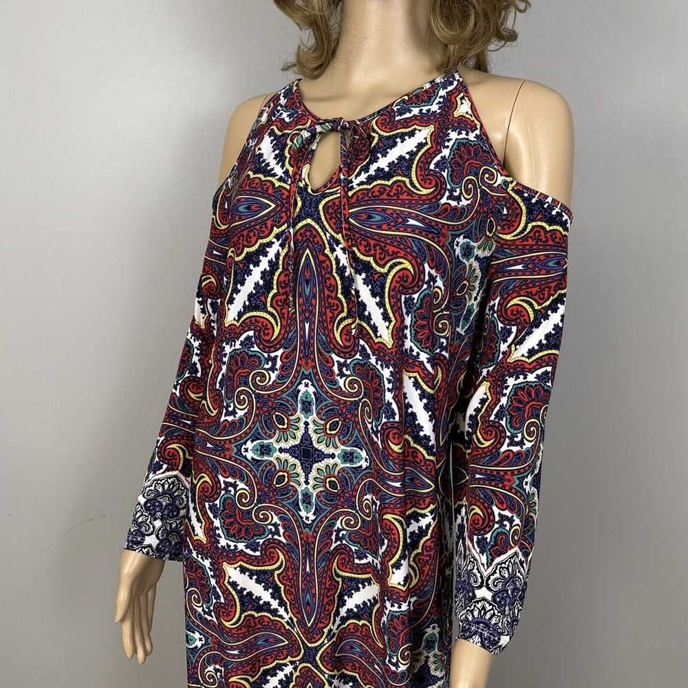 Chico’s Paisley Cold-Shoulder Dress Size 3 XL Mul… - image 2