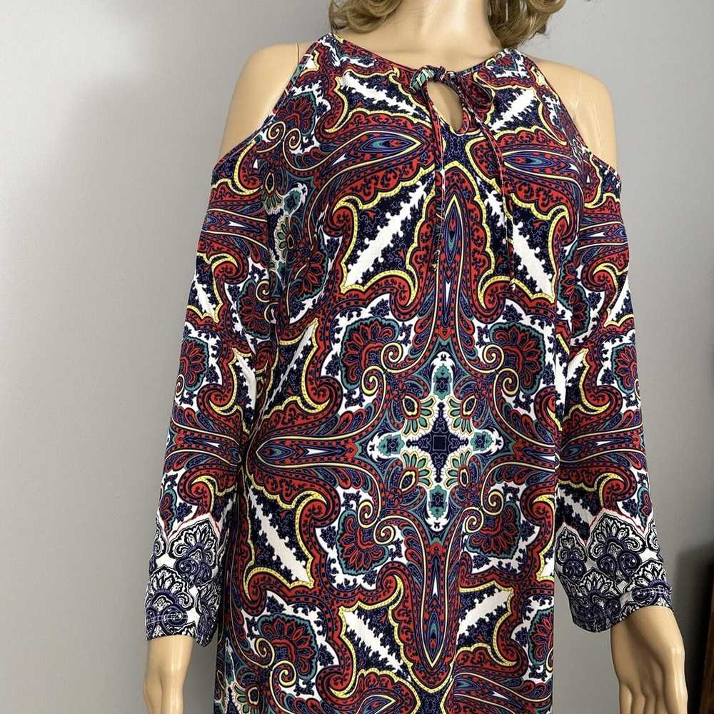 Chico’s Paisley Cold-Shoulder Dress Size 3 XL Mul… - image 3