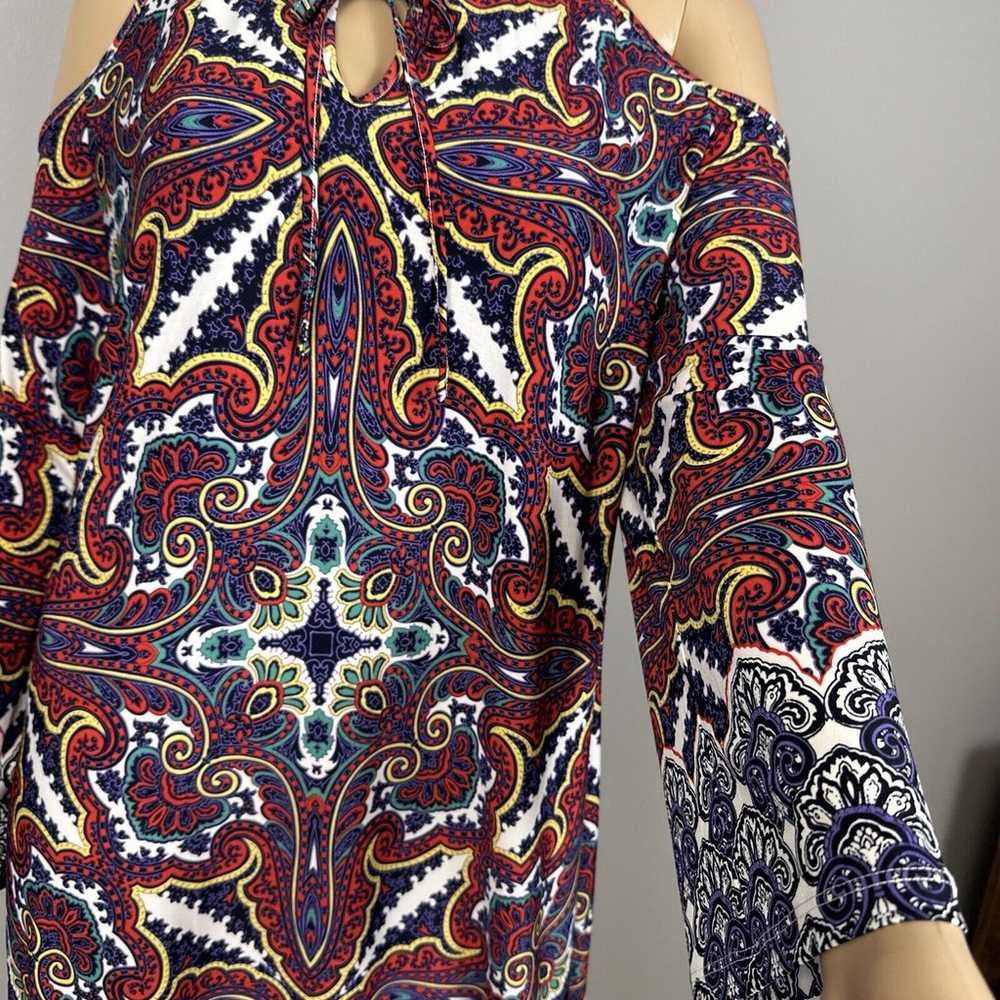 Chico’s Paisley Cold-Shoulder Dress Size 3 XL Mul… - image 4