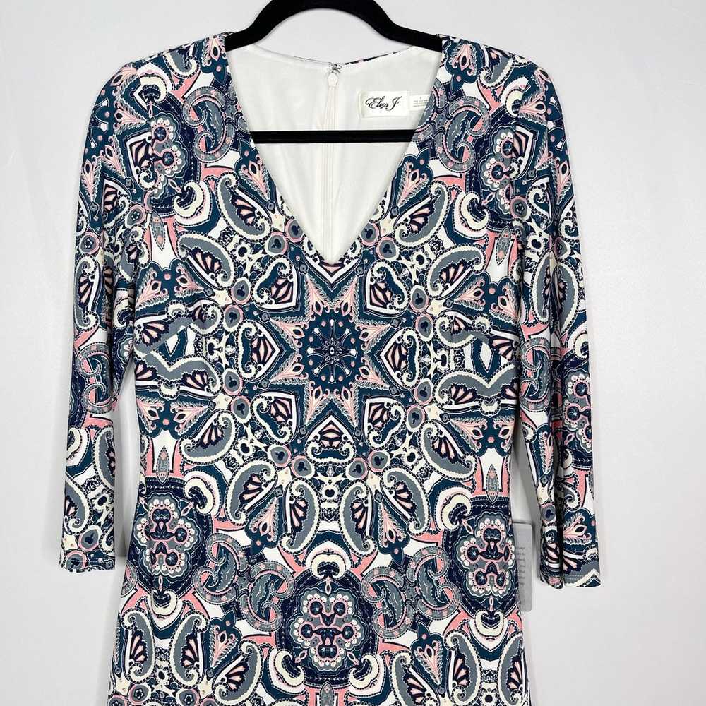 Eliza J 4 Blue Pink Paisley Geometric Print V Nec… - image 3