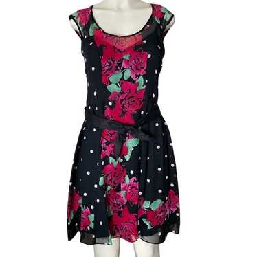 Nanette Lepore Tea Rose Dress Black Silk Floral Po