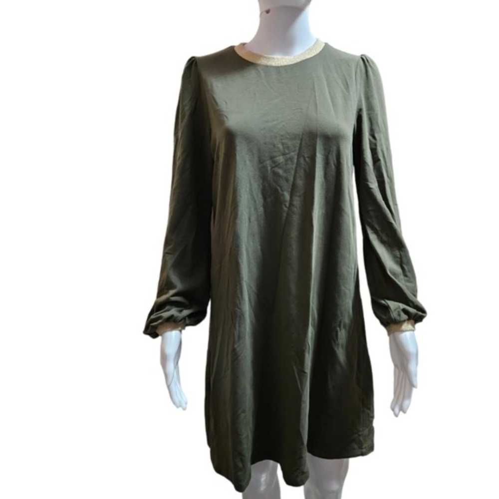 Boden Green Long Sleeve Dress with Gold Trim - image 1