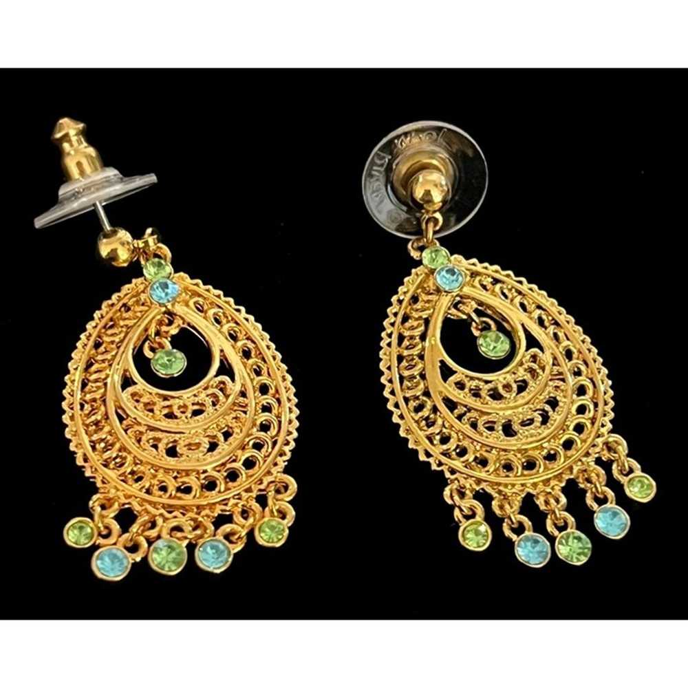 Joan Rivers Vintage Gold Tone Filigree Blue Green… - image 2