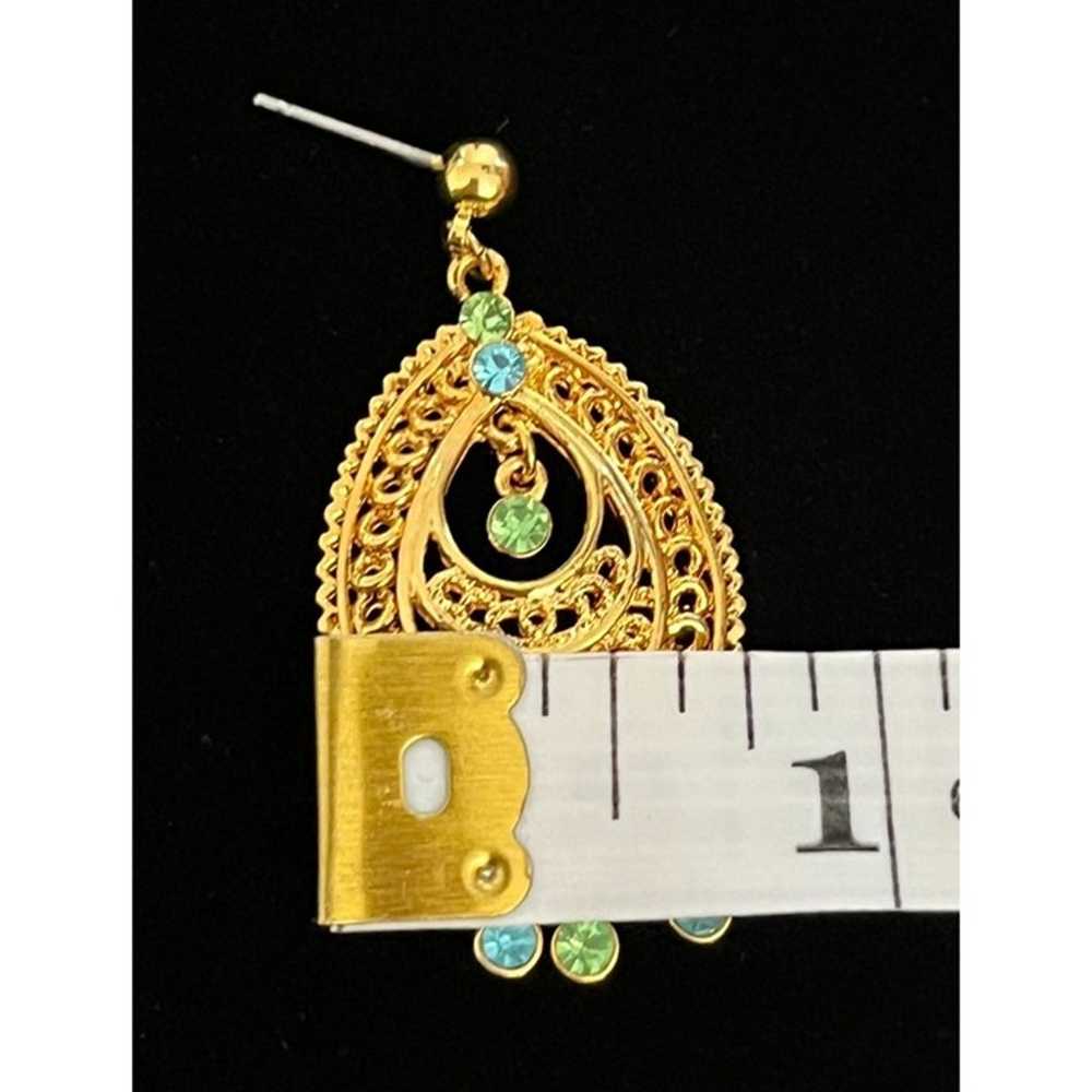 Joan Rivers Vintage Gold Tone Filigree Blue Green… - image 4