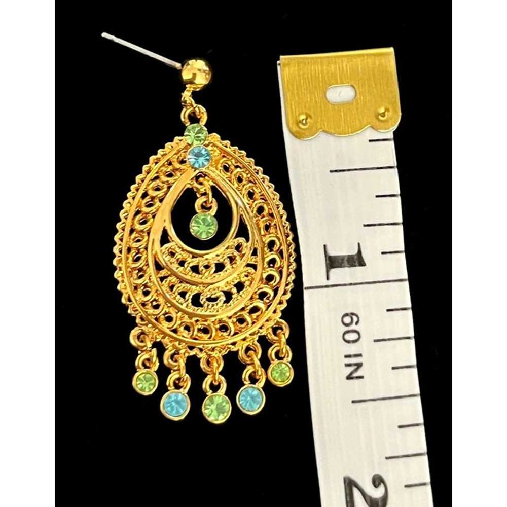 Joan Rivers Vintage Gold Tone Filigree Blue Green… - image 5