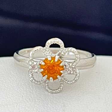 Vintage Ring Silver Tone Orange Rhinestone Mid Ce… - image 1