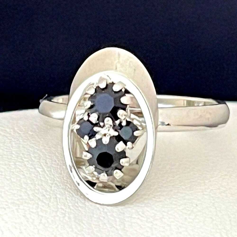 Vintage Ring Silver Tone Prong Set Black Rhinesto… - image 1