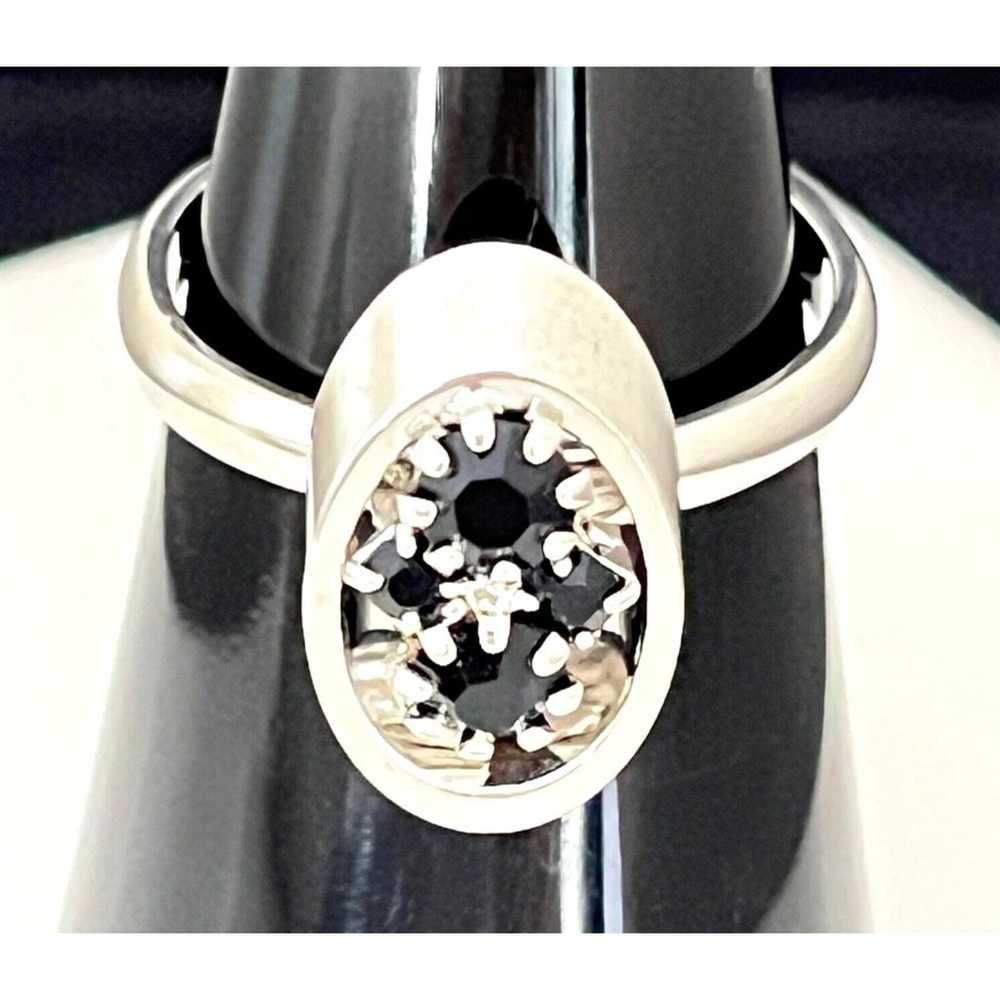 Vintage Ring Silver Tone Prong Set Black Rhinesto… - image 2