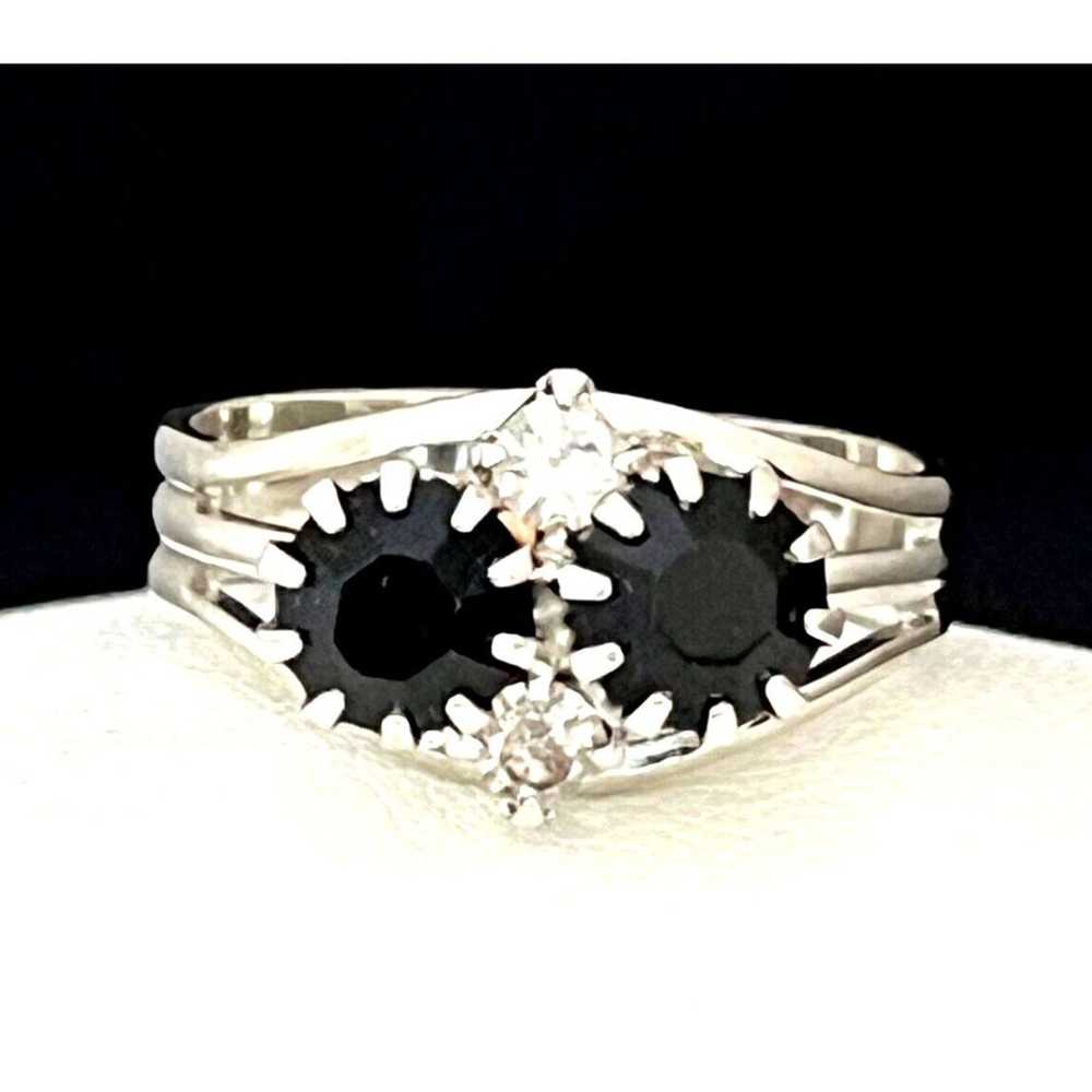 Vintage Ring Silver Tone Prong Set Black Crystal … - image 1