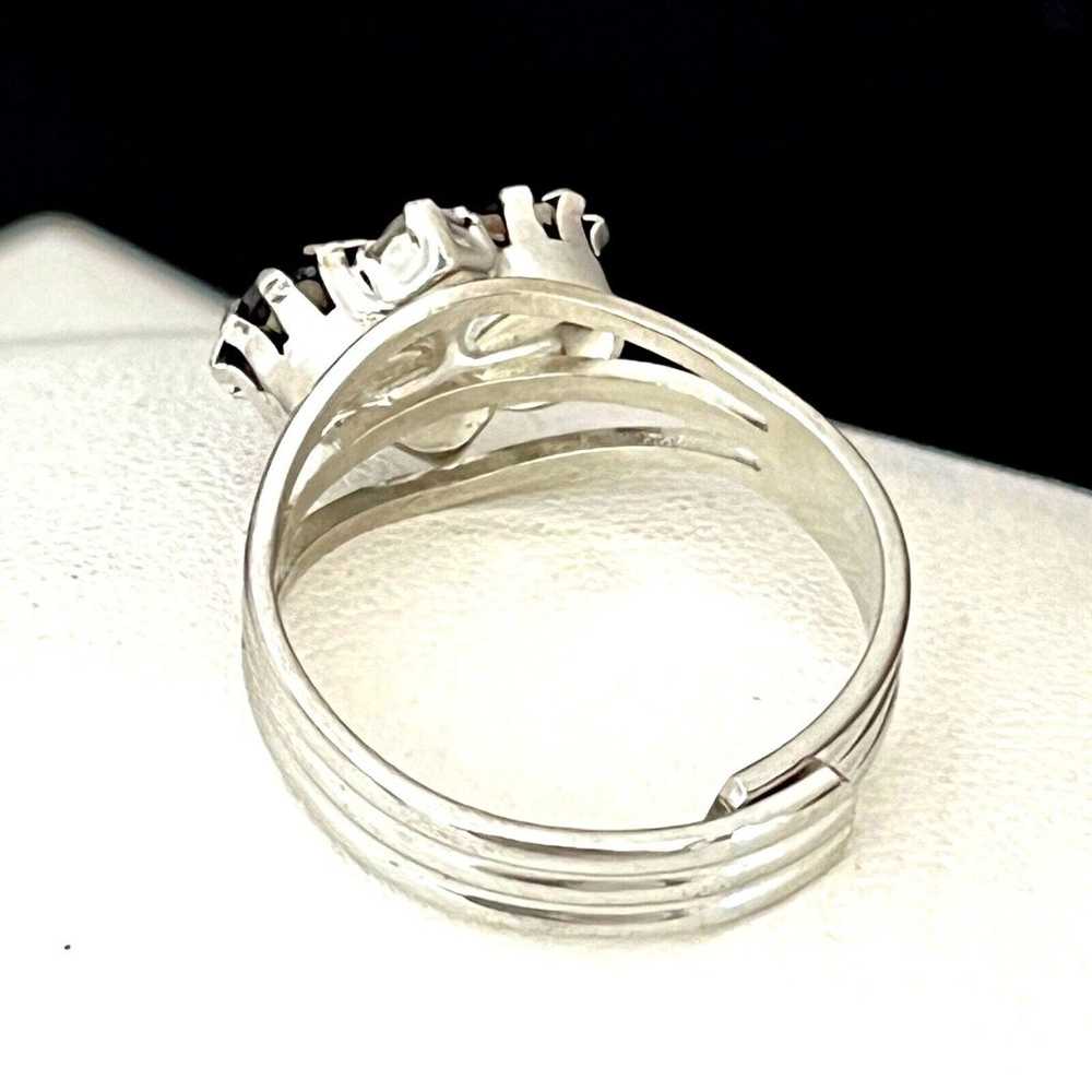 Vintage Ring Silver Tone Prong Set Black Crystal … - image 3