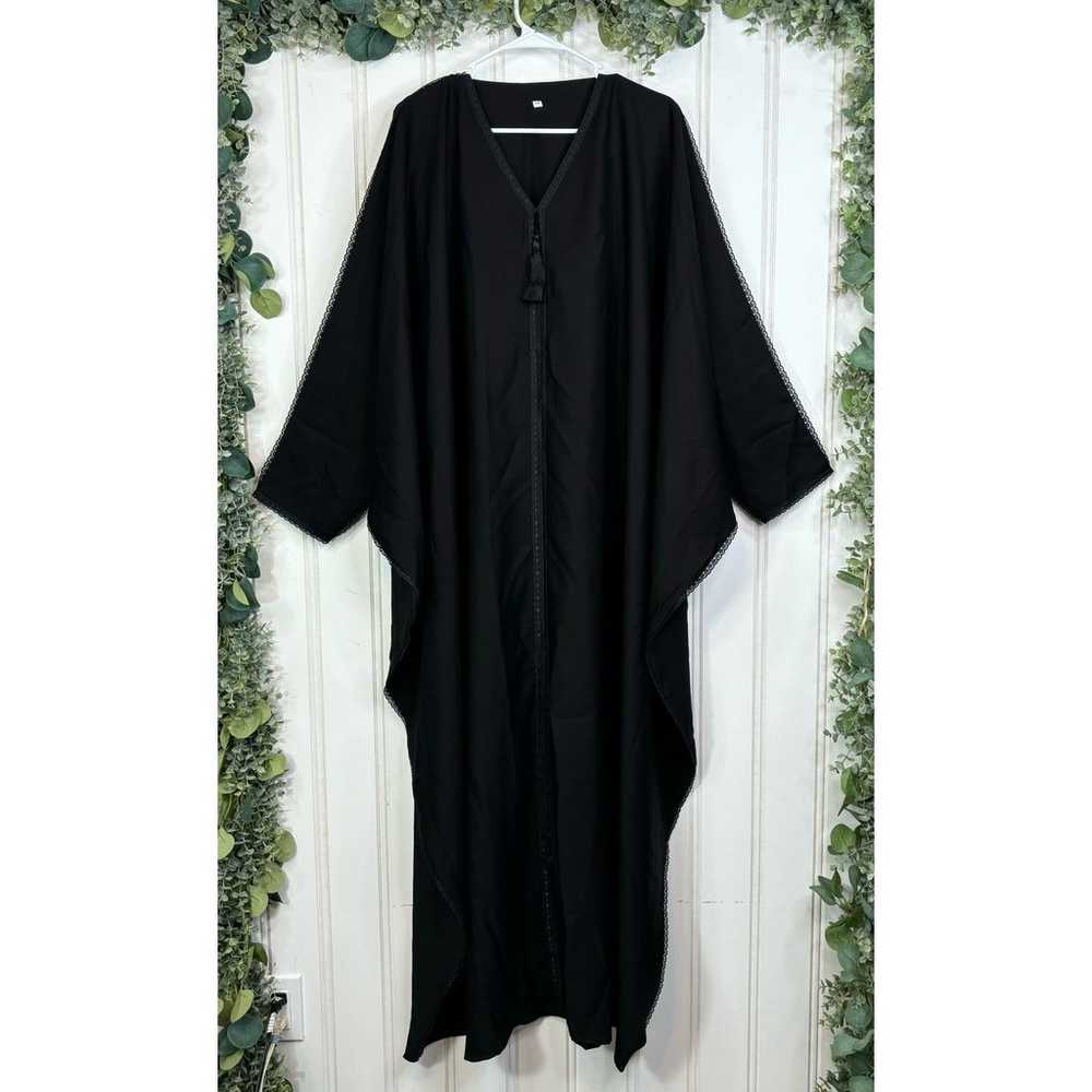 Black Abaya Kaftan size 58 Classic Lace Trim Bead… - image 1