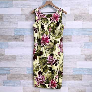 Talbots Vintage Floral Sheath Dress Green Pink St… - image 1