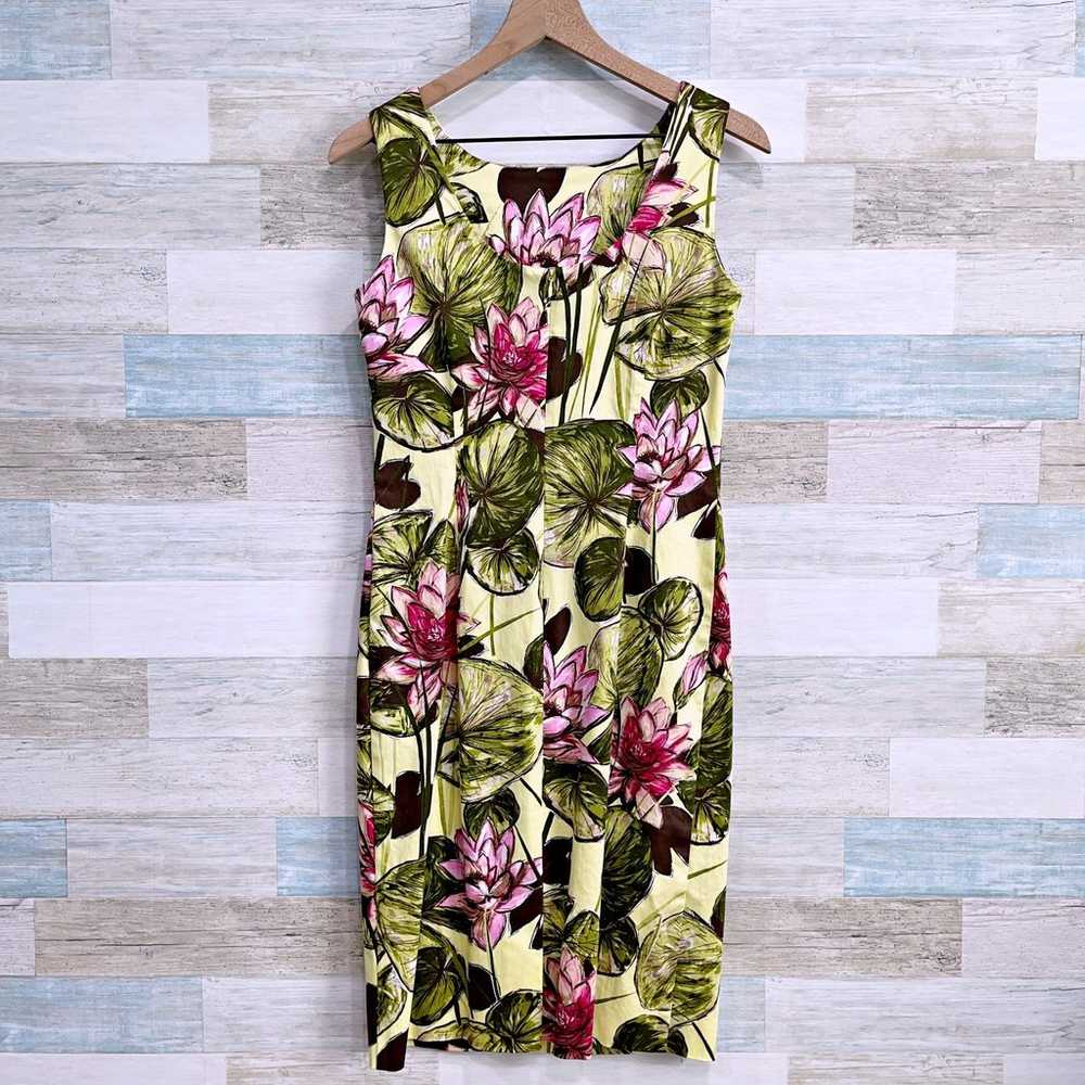 Talbots Vintage Floral Sheath Dress Green Pink St… - image 3