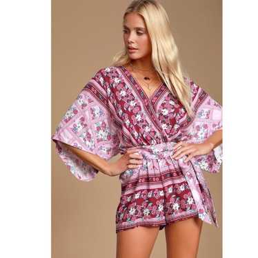 Lulus Dominica Pink Floral Print Surplice Romper