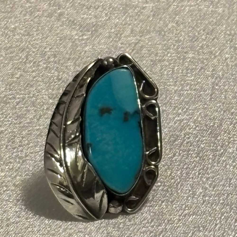 Navajo Vintage Sterling Silver Turquoise Ring - image 1