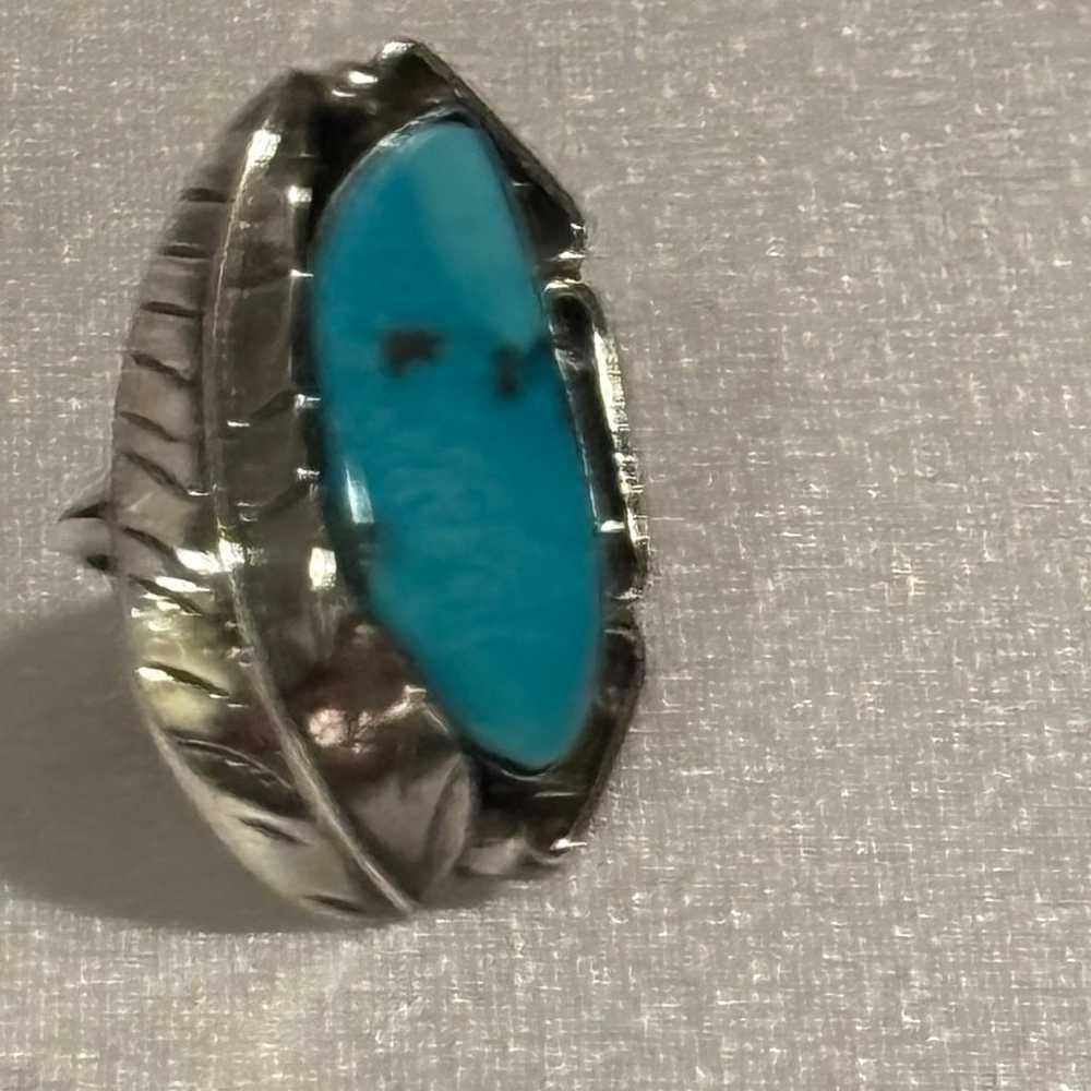 Navajo Vintage Sterling Silver Turquoise Ring - image 2